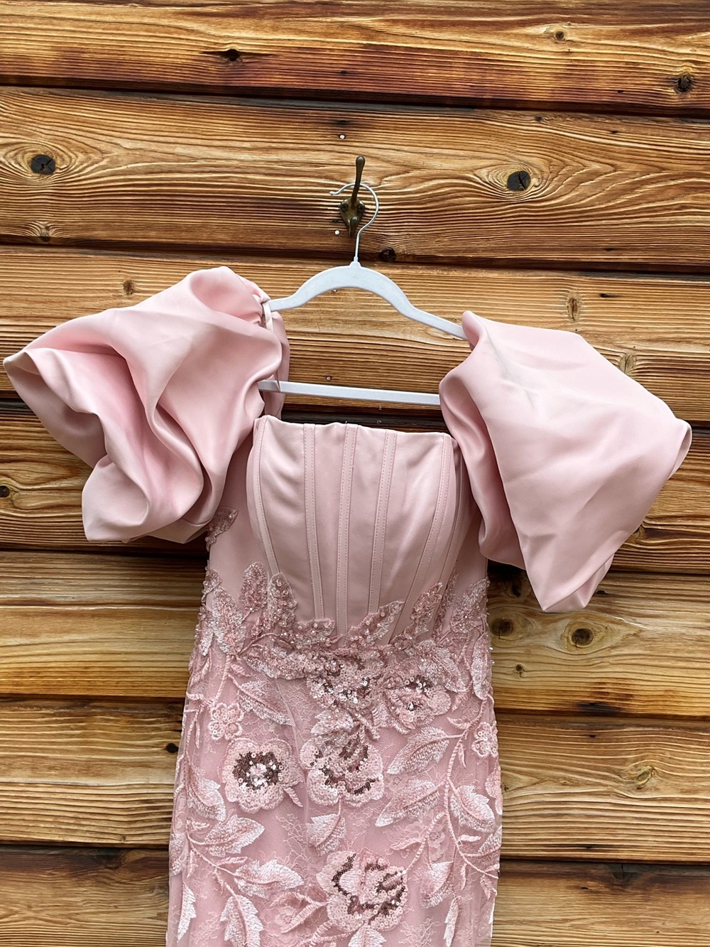 MAC DUGGAL Pink Size 6 Satin Off The Shoulder Embroidered Mermaid Gown - Picture 7 of 13